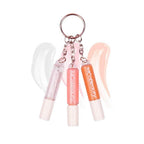 Mcobeauty Lip Gloss Trio - Keychain Lip Gloss Set Of 3 Mini Glosses | 3 High Shine Shades Clip Onto Your Keys, Hydrating Non Sticky Formula, Smooth Doe Foot Glide For Easy Touch Ups