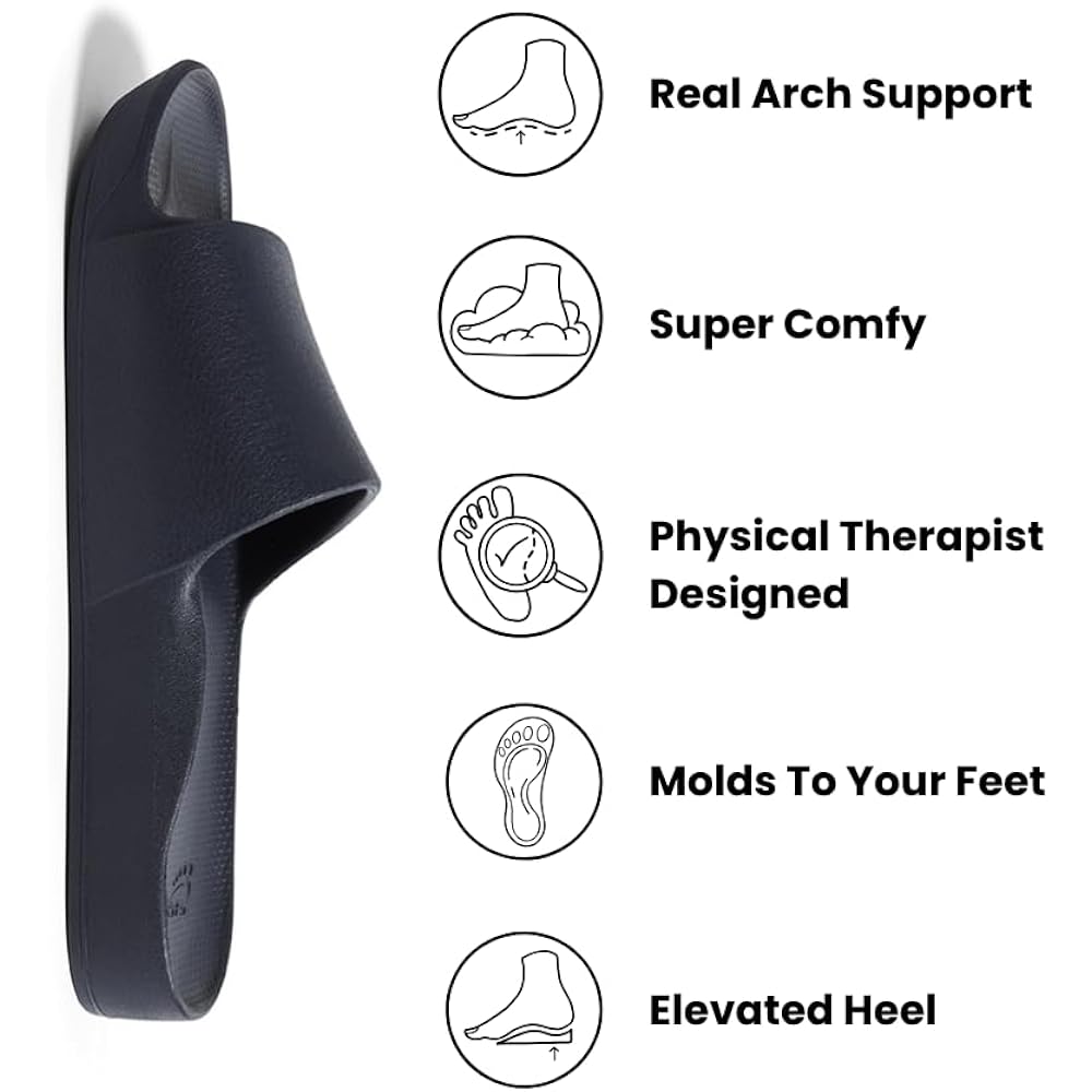 Archies Arch Support Slides – Orthotic Recovery Sandals For Plantar Fasciitis Relief, Foot Pain & Heel Pain – Lightweight, Cushioned, Shock-Absorbing Slides For Walking, Standing, And All-Day Comfort