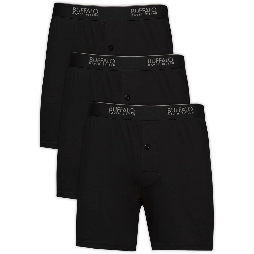 Felina Buffalo Mens Boxers - 3-Pack Cotton Boxers For Men, Boxer Shorts, Mens Underwear Black