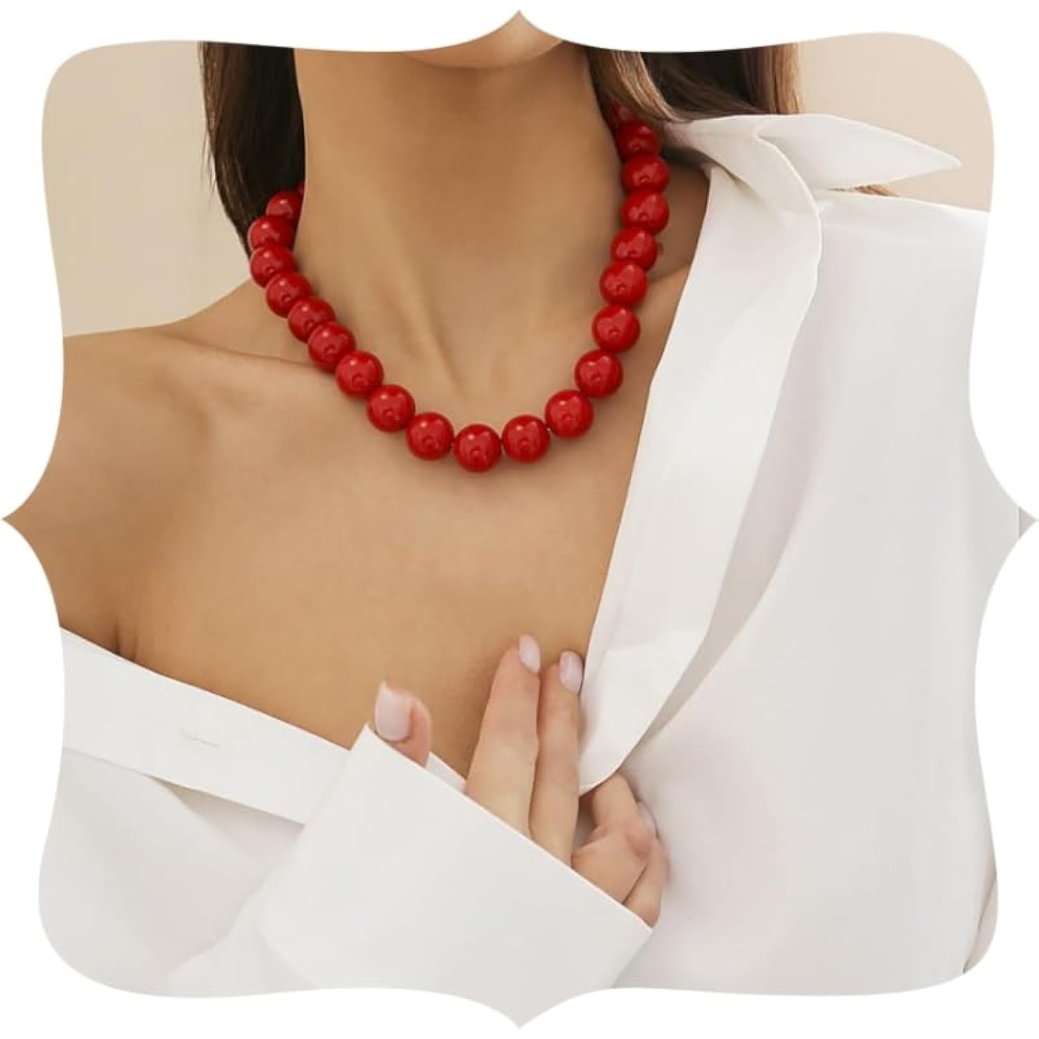 Black Red Pearl Necklace Gothic Beads Collar Choker Faux Pearl Strand Choker Boho Beads Necklace for Women