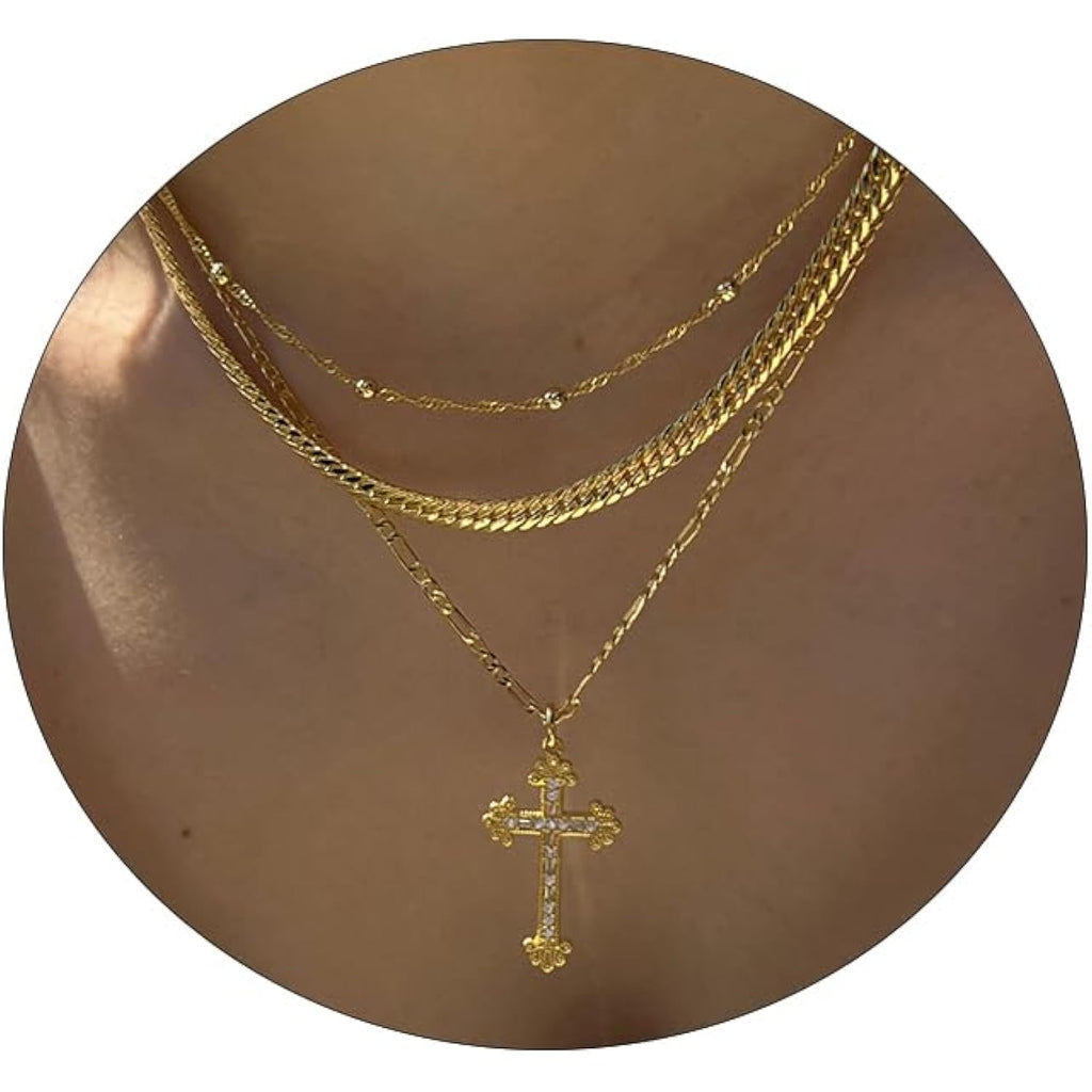 Amicon Cross Necklace for Women 14K Gold Plated Dainty Heart Cross Pendant Choker Simple Trendy Cute Cross Charm Diamond Necklace Faith Jewelry Religious Minimalist Gift