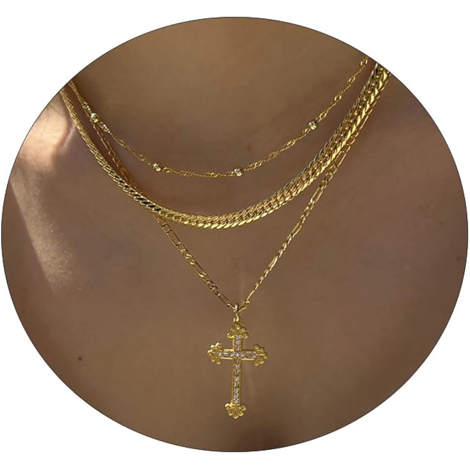 Amicon Cross Necklace for Women 14K Gold Plated Dainty Heart Cross Pendant Choker Simple Trendy Cute Cross Charm Diamond Necklace Faith Jewelry Religious Minimalist Gift