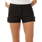 Women's Casual Body Enhancing Comfort Cuffed Shorts - Stretchy Mid-Rise Chino Style Shorts with Pockets