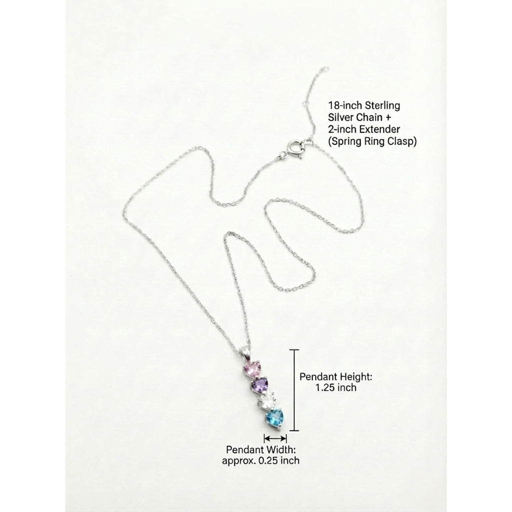PaulaMax Jewelry Custom Birthstone Necklace for Women in 925 Sterling Silver, Mother's Day Necklace with 1 2 3 4 Heart Birthstones, Personalized and Customized Sterling Silver Chain 18" + 2"