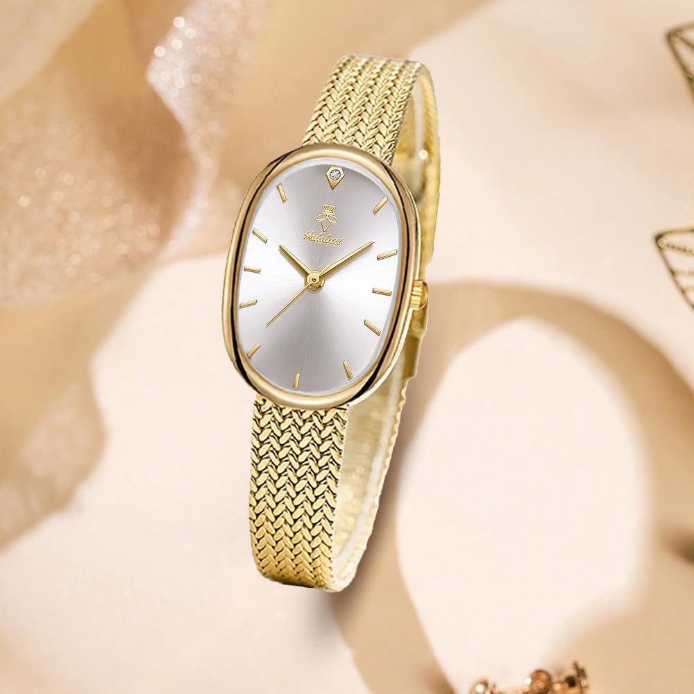 Mastop Petite Vintage Oval Gold Women’S Watch, Waterproof Elegant Bracelet Watch For Small Wrists Minimalist Easy To Read