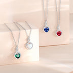 FANCIME 14K Solid White Gold Heart Birthstone Necklace with Diamond Pendent Birthday Gifts for Mom Women, Sterling Silver Chain 16" + 2" Extender