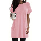 2026 Womens Henley Tunic Tops for Leggings Dressy Casual with Pockets Button Down Pleated Blouses Long Tee Shirts