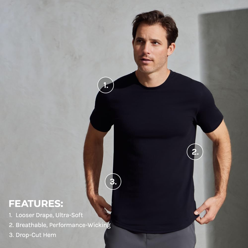 Bylt Mens Drop-Cut Men'S T Shirt, Slim Fit Plain Tshirts For Men, Drop Cut Basic Crewneck Tee, Wrinkle Resistant, Stretch Fit