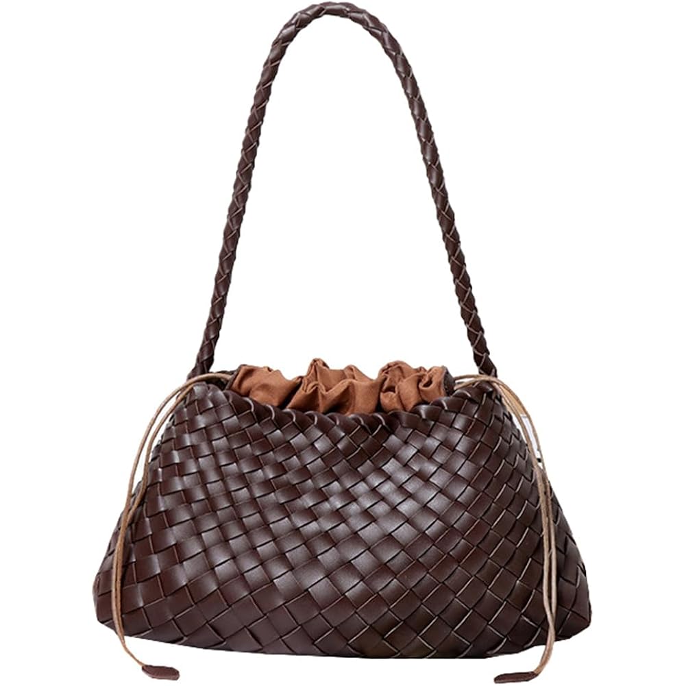 Woven Hobo Bags for Women Suede Woven Tote Bag Trendy Bucket Purse Underarm Shoulder Bag Vintage Handbag Retro Clutch Purses