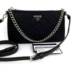 Prada Black Quilted Tessuto Nylon Chain Crossbody Bag Silver Hardware Adjustable Strap Zipper Closure Designer Shoulder Purse New