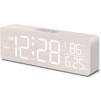 Dreamsky Wooden Digital Alarm Clock With Date & Day Of Week For Bedroom | Large Display Desk Clock For Living Room, Temperature, Dimmer, Adjustable Volume, Auto Dst, Office Wood Décor (Plug-In)