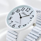 Geneva Super Large Stretch Watch Clear Number Easy Read (White)