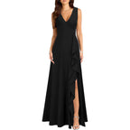 Mushare Women'S V Neck Sexy Split Cocktail Dress With Pockets Ruffle Party Long Formal Dress