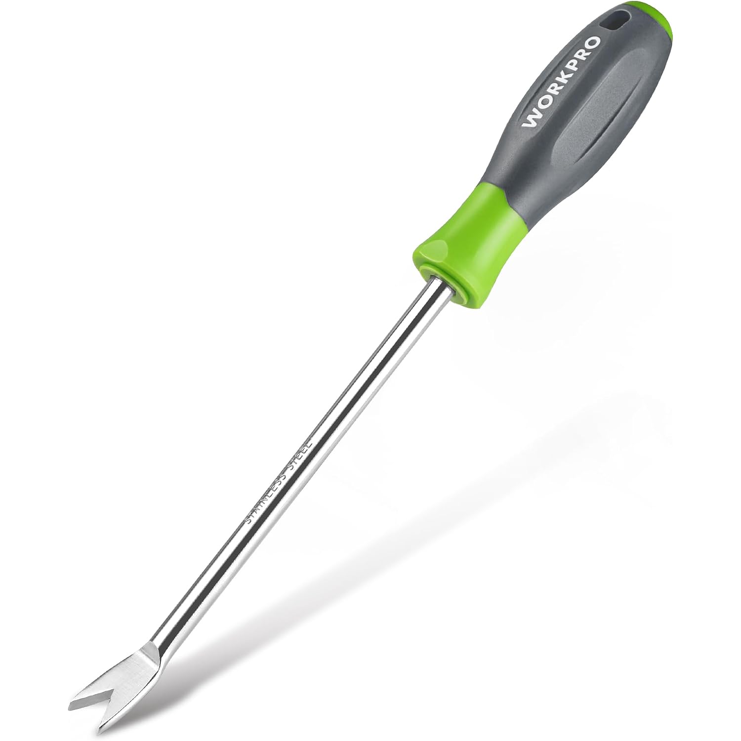 Workpro 11.5" Dandelion Weeder Puller Tool With Soft Handle | Polished Stainless Steel Garden Weed Remover Tool, Two-Pronged Fork Weeder Tool For Lawn Farmland Transplant Gardening