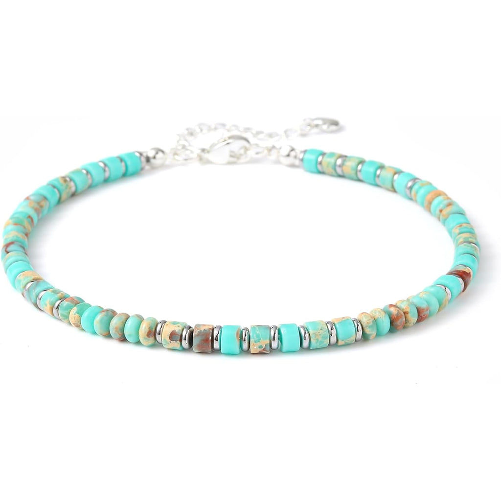 XIJIN Natural Stone Beaded Anklets for Women Handmade Beach Boho Turquoise Beads Ankle Bracelet Jewelry Gift for Her
