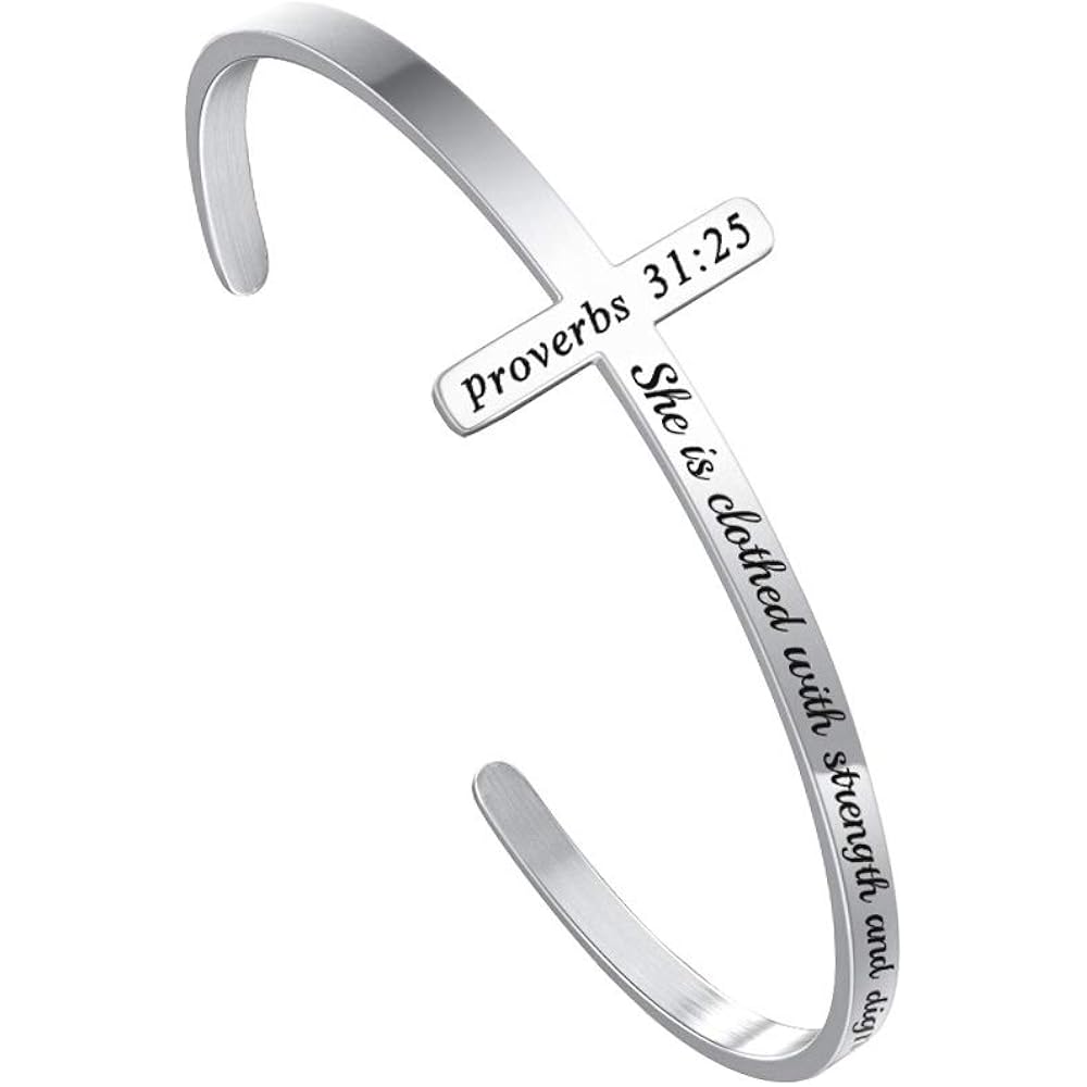 M MOOHAM Mothers Day Gift for Mom - Cross Bracelet Christian Gifts for Women - Engraved Quote Religious Cuff Bangle Bible Verse Jewelry Gift for Women Confirmation Baptism Gifts Christian Bracelet
