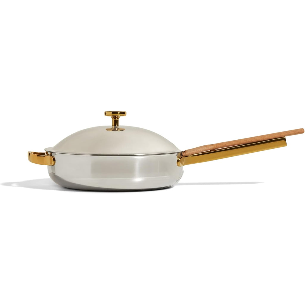 Our Place Titanium Always Pan Pro - 10.6” (2.8 Qt) No-Coating Nonstick Skillet | Tri-Ply Titanium & Stainless Steel | Safe For Oven, Induction & All Cooktops Up To 750°F | Includes Spatula | Gold