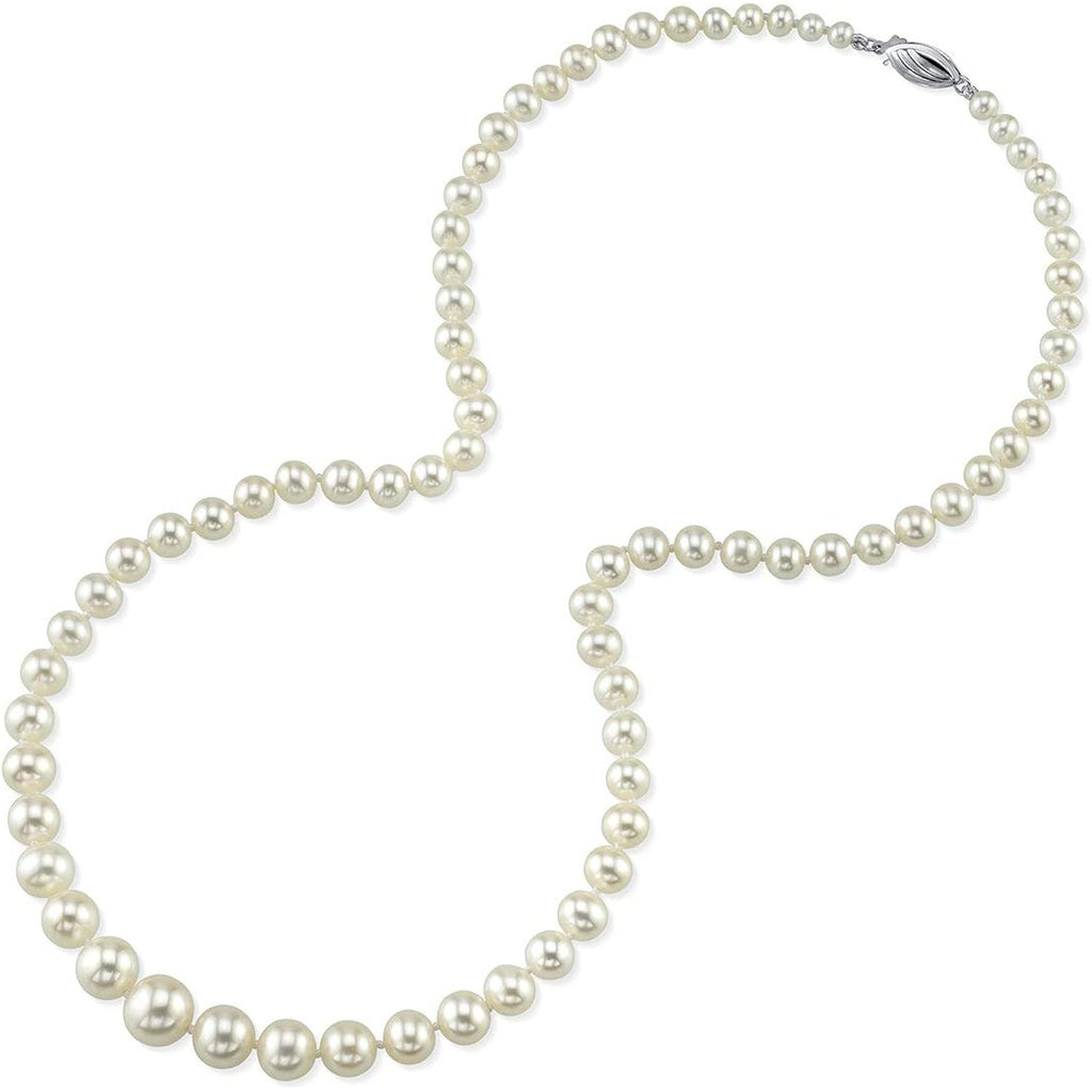 The Pearl Source 14K Gold 4-9mm AAA Quality Graduated Round White Freshwater Cultured Pearl Necklace for Women
