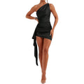 Gorglitter Women'S Sexy Birthday Mini Dresses Asymmetrical Going Out Club Party Vegas Dinner One Shoulder Fringe Dress