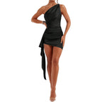 Gorglitter Women'S Sexy Birthday Mini Dresses Asymmetrical Going Out Club Party Vegas Dinner One Shoulder Fringe Dress