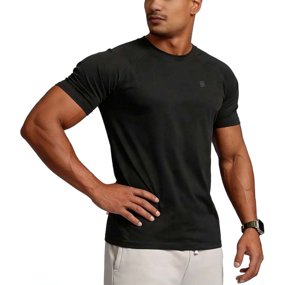 Casual Short Sleeve Crew Neck Classic Wicking Breathable Fitness Muscle Athletic T Shirts Mens
