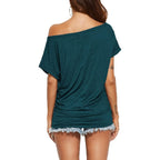 Poetsky Women'S Summer Off Shoulder Shirts Casual Loose Short Sleeve Tunics Tops