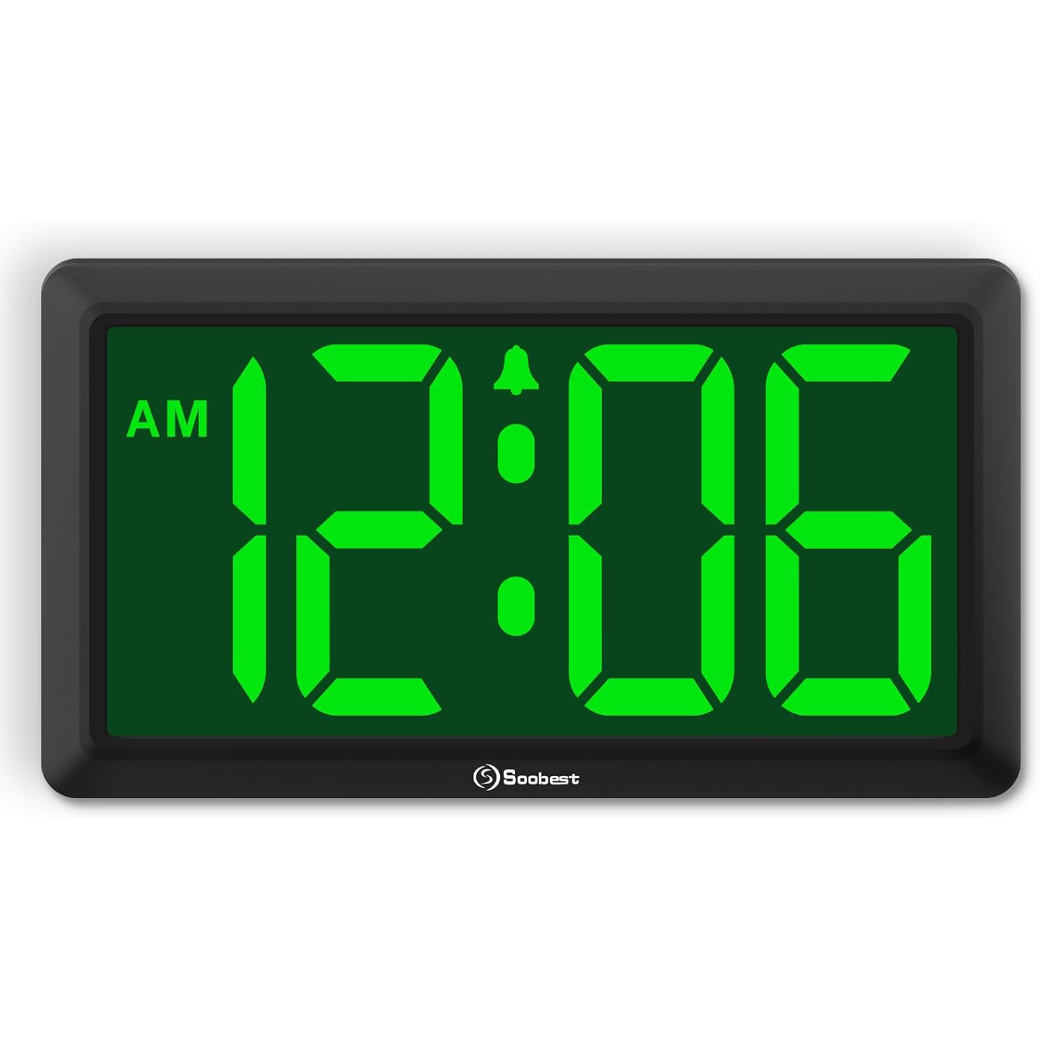 9.5 Inch Large Led Digital Wall Clock Battery Operated, Auto & Manual Dimmer Display, Easy To Read 3.2'' Big Digit With Alarm For Seniors, Modern Decor For Living Room, Bedroom, Office (Green)