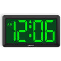 9.5 Inch Large Led Digital Wall Clock Battery Operated, Auto & Manual Dimmer Display, Easy To Read 3.2'' Big Digit With Alarm For Seniors, Modern Decor For Living Room, Bedroom, Office (Green)