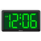9.5 Inch Large Led Digital Wall Clock Battery Operated, Auto & Manual Dimmer Display, Easy To Read 3.2'' Big Digit With Alarm For Seniors, Modern Decor For Living Room, Bedroom, Office (Green)