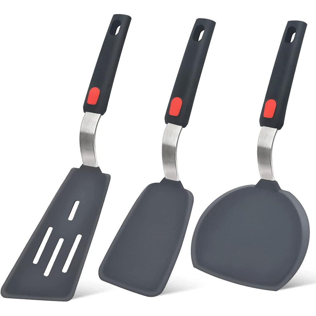 Silicone Spatula Turner Set Of 3, Beijiyi 600°F Heat Resistant Cooking Spatulas For Nonstick Cookware, Large Flexible Kitchen Utensils Bpa Free Rubber Spatula Set For Egg, Pancake, Fish, Burger