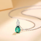 FANCIME 14K Solid White Gold Teardrop Pendant with Diamond Birthstone Necklace