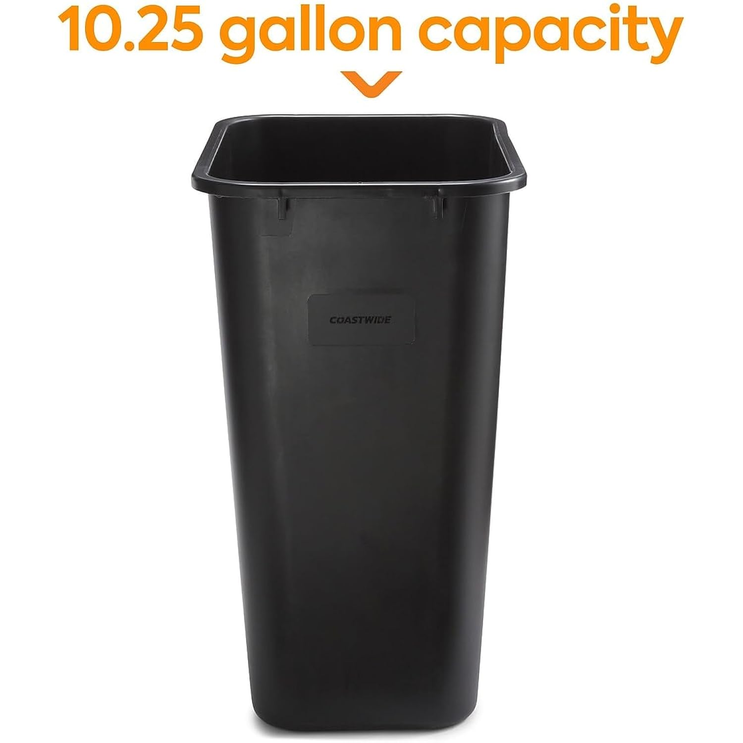 COASTWIDE Professional Indoor Trash Can Without Lid, Black Soft Molded Plastic, 10.25 Gallon