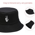 Cotton Bucket Hat for Women Men Summer Travel Sun Beach Bucket Cap, Unisex Outdoor Fisherman Hat Skeleton Fingers Black