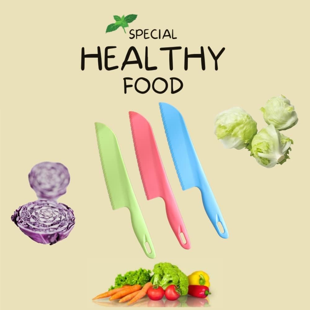 jawbush Professional Lettuce Knife, 11" Serrated Salad Cutter for Veggies, Fruit, Bread, Cake, Salad, Plastic Kitchen Nylon Knife for Cooking and Cutting to Prevent Turning Brown, Green