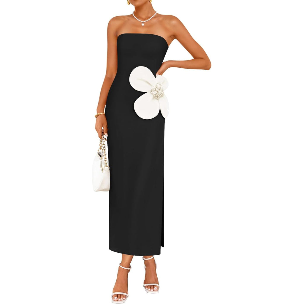 Zesica Womens Summer Cocktail Strapless Maxi Dress 2026 Formal Bodycon Backless Floral Tube Wedding Guest Party Long Dresses