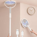 Rotating Head Electric Fly Swatter Racket, Bug Zapper Indoor With Long Telescopic Extension 4000V Usb Rechargeable Mosquito Zapper Killer With Charging Base, 3 Modes Automatic & Manual (White)
