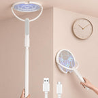 Rotating Head Electric Fly Swatter Racket, Bug Zapper Indoor With Long Telescopic Extension 4000V Usb Rechargeable Mosquito Zapper Killer With Charging Base, 3 Modes Automatic & Manual (White)