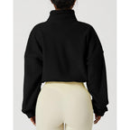 Qinsen Women'S Full Zip Fleece Short Jacket Warm Winter Long Sleeve Stand Collar Sherpa Crop Coat