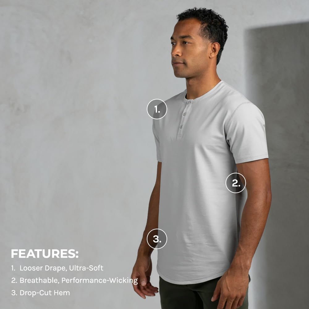 Bylt Drop-Cut Henley Shirts For Men, 3-Button Closure, Short Sleeve, Casual T-Shirt, Soft & Breathable, Wrinkle Resistant