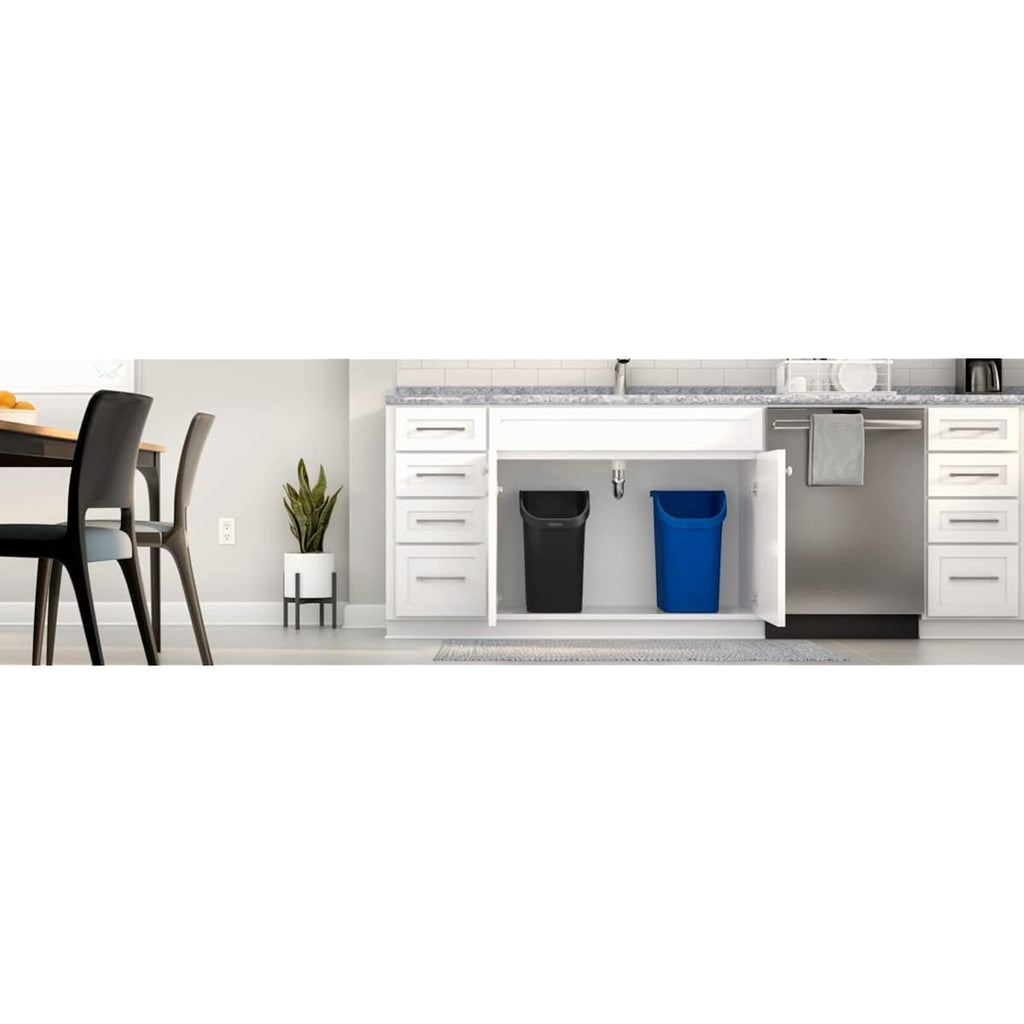 Rubbermaid Undercounter Small Trash Can, 2 Pack Blue And Black For Recycling/Waste, 9.4-Gallon, Fits Under Sink/Desk/Cabinet For Use In Kitchen/Bathroom/Office