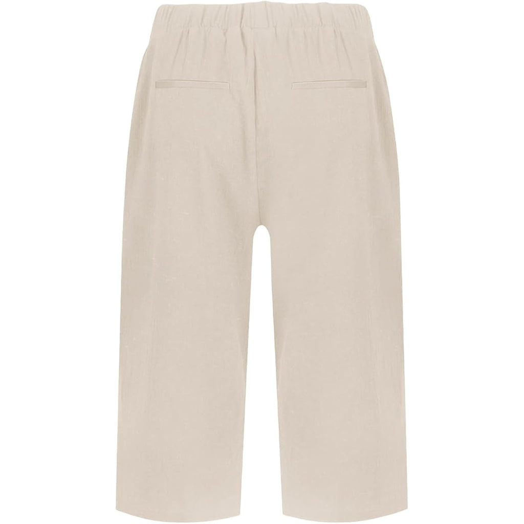 Linen Bermuda Shorts for Women Knee Length Elastic Waisted Summer Casual Side Split Beach Shorts with Pockets