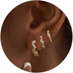 CZ Huggie Earrings for Women, Dainty Gold Earring Stacks 14K Gold Plated Small Huggie Hoop Earrings for Women Trendy Hypoallergenic Cute Unique Gold Earrings Set Fashion Gold Womens Jewelry