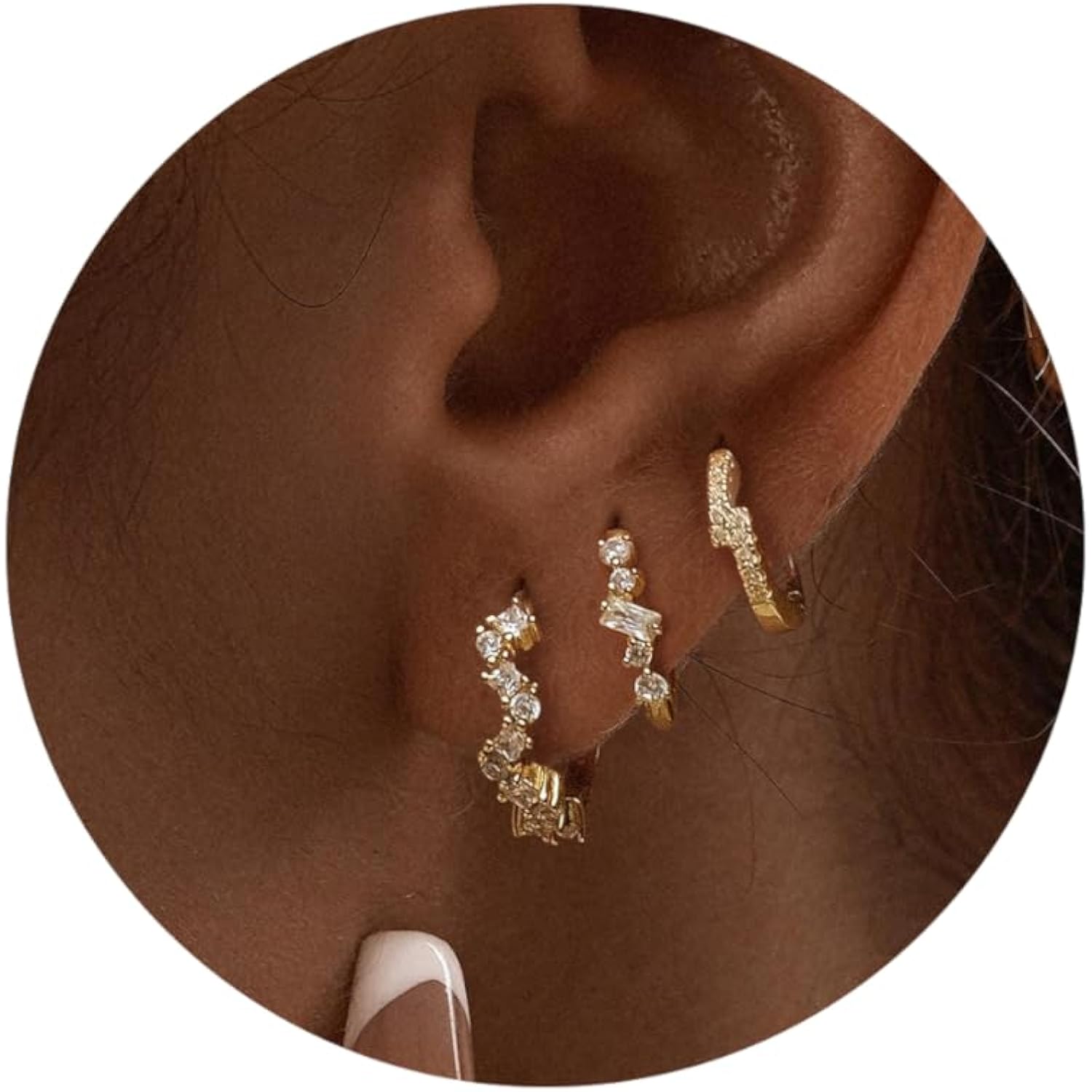 CZ Huggie Earrings for Women, Dainty Gold Earring Stacks 14K Gold Plated Small Huggie Hoop Earrings for Women Trendy Hypoallergenic Cute Unique Gold Earrings Set Fashion Gold Womens Jewelry
