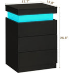 Adorneve Black Nightstand With Charging Station And Led Lights | Modern Night Stand With Sliding Top,Bedside Table With Drawers,Bed Side Tables Bedroom