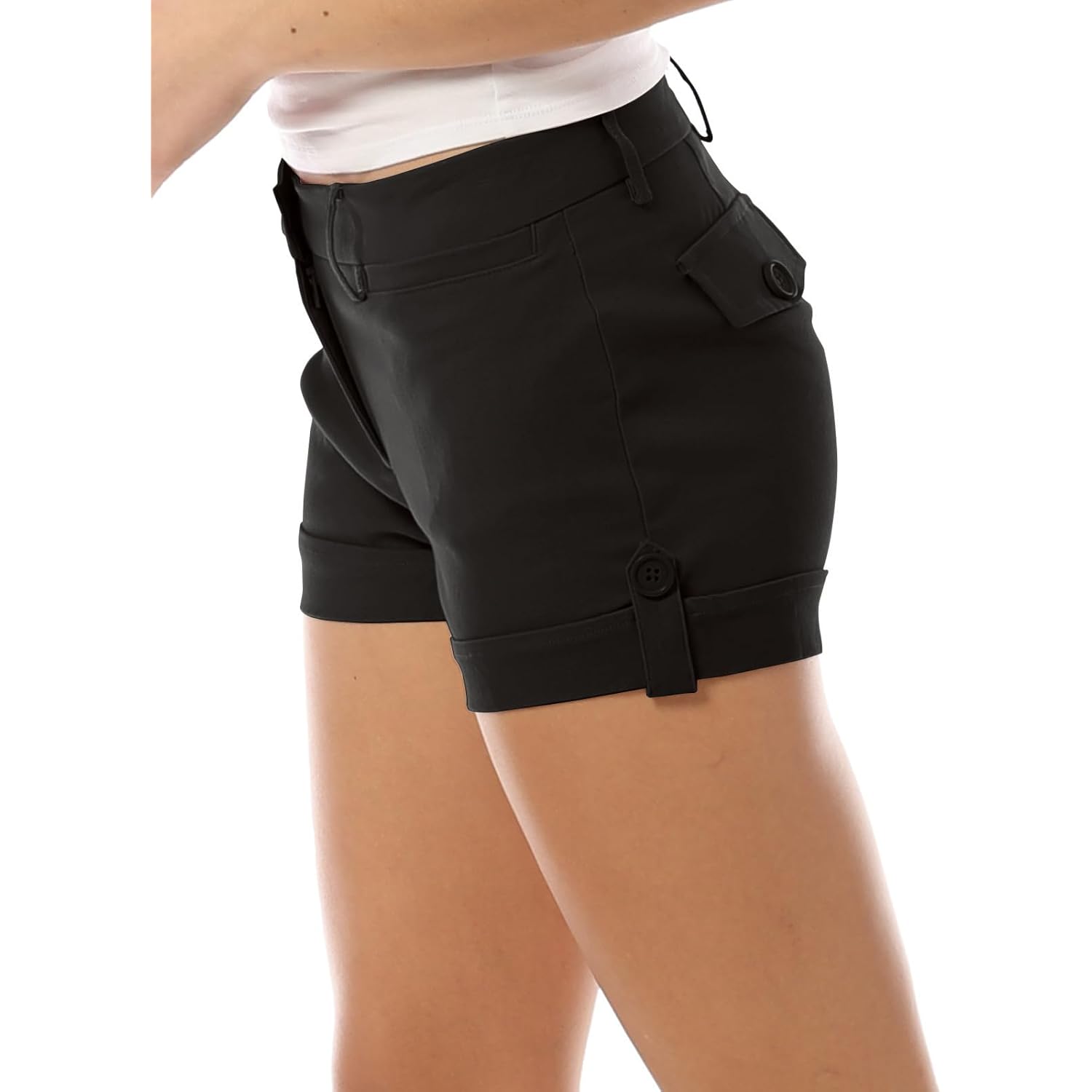 Women's Casual Body Enhancing Comfort Cuffed Shorts - Stretchy Mid-Rise Chino Style Shorts with Pockets