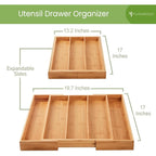 Purawood Kitchen Drawer Organizer - Expandable Utensil Drawer Organizer For Kitchen, Cutlery Tray & Silverware Organizer, 3-5 Slots - Bamboo Organizer For Utensils & Flatware (Natural)