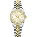 Shengke Women'S Crystal Accented With Solid Alloy Steel Band Watch Elegant Dress Quartz Calendar Watches For Women