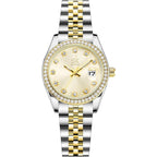 Shengke Women'S Crystal Accented With Solid Alloy Steel Band Watch Elegant Dress Quartz Calendar Watches For Women