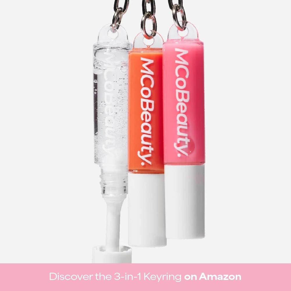 Mcobeauty Lip Gloss Trio - Keychain Lip Gloss Set Of 3 Mini Glosses | 3 High Shine Shades Clip Onto Your Keys, Hydrating Non Sticky Formula, Smooth Doe Foot Glide For Easy Touch Ups