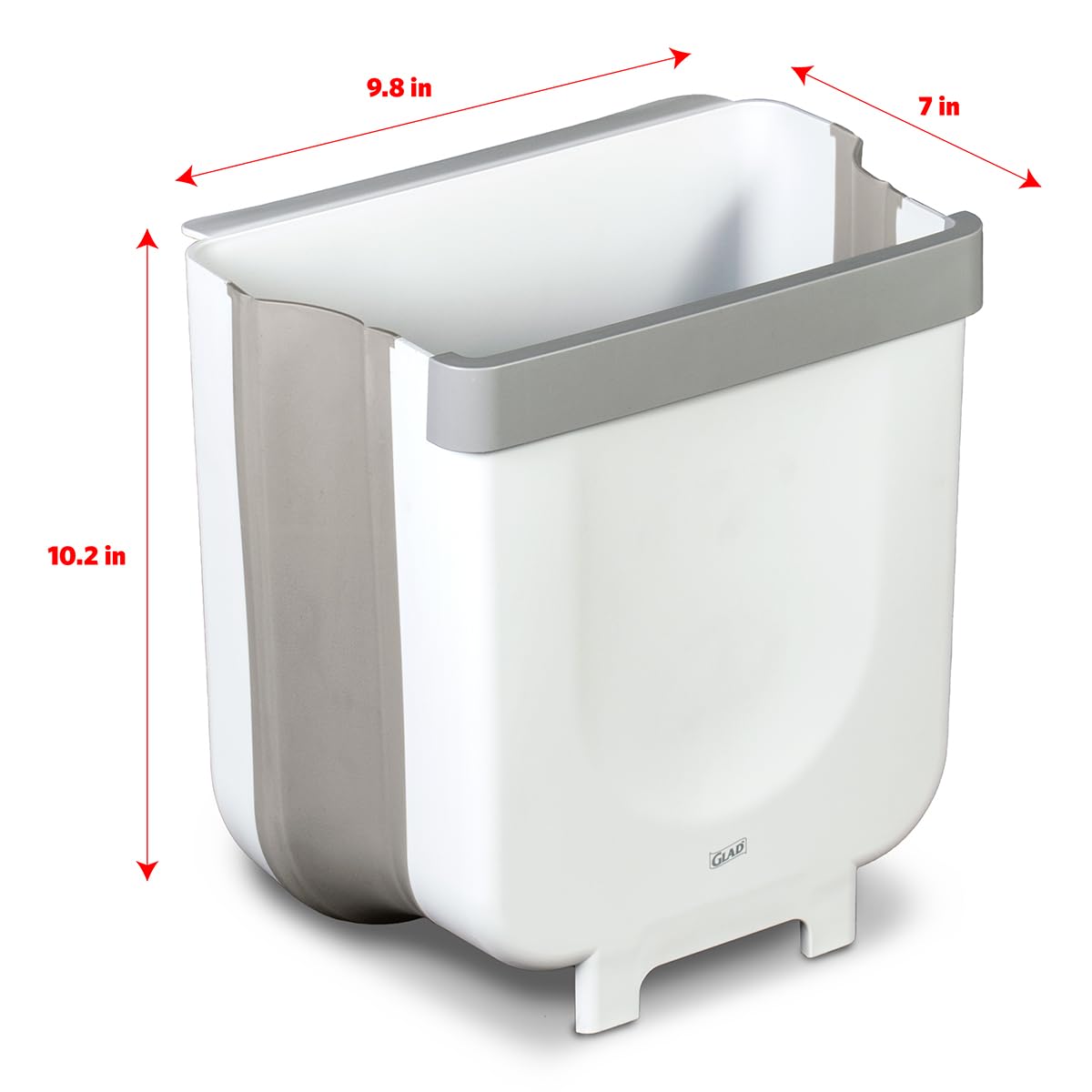Glad Roomate Collapsible Waste Bin | Compact Travel Trash Can With Space-Saving Expandable Design | Indoor And Outdoor Disposal Basket, 2 Gallon, White